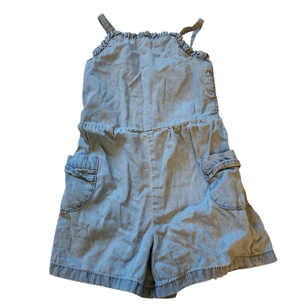 Cat & Jack Girls Romper Shorts Size 4T Blue Chambray Sleeveless High Waist